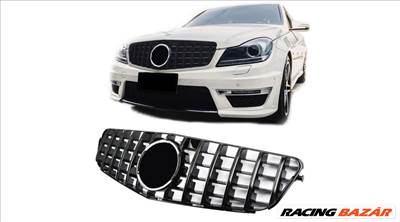 Mercedes Benz W204 C204 C-osztály 2007-2014 lakkozott fekete hűtőrács Panamerica AMG GT stílusban (Gyári emblémával)