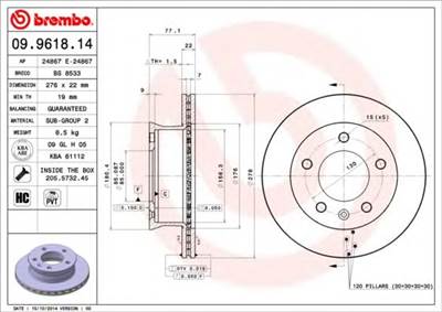BREMBO 09.9618.14 - féktárcsa MERCEDES-BENZ