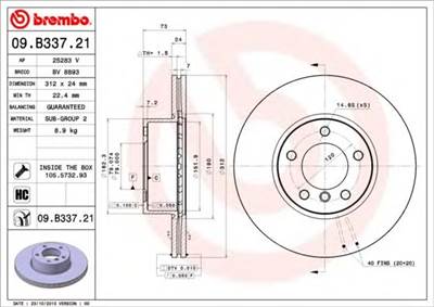 BREMBO 09.B337.21 - féktárcsa BMW BMW (BRILLIANCE)