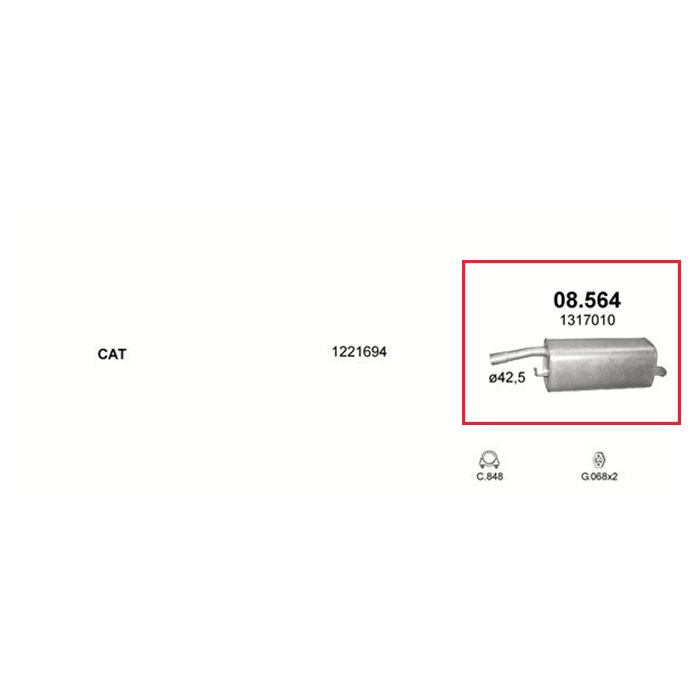 Polmo 08-564 hátsó kipufogó dob - FORD Fiesta Mk5, FORD Fusion 2. kép