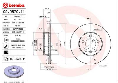 BREMBO 09.D570.11 - féktárcsa AUDI SEAT SKODA VW