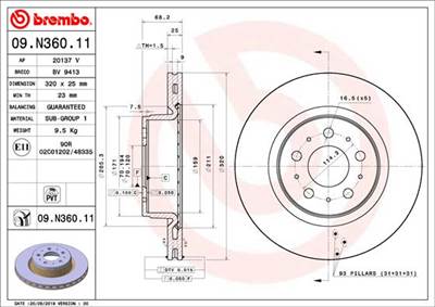 BREMBO 09.N360.11 - féktárcsa TESLA