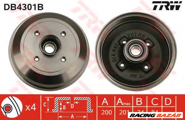 TRW DB4301B - fékdob OPEL VAUXHALL 1. kép