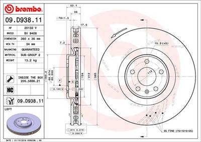 BREMBO 09.D938.11 - féktárcsa PORSCHE