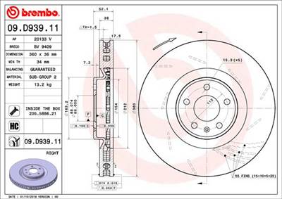 BREMBO 09.D939.11 - féktárcsa PORSCHE