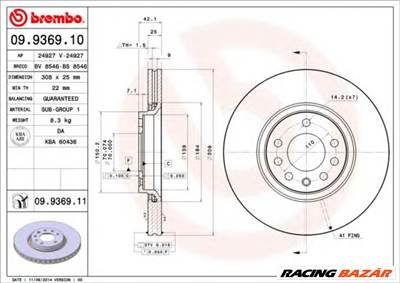 BREMBO 09.9369.11 - féktárcsa BAIC BAIC BJEV CHEVROLET OPEL SAAB VAUXHALL