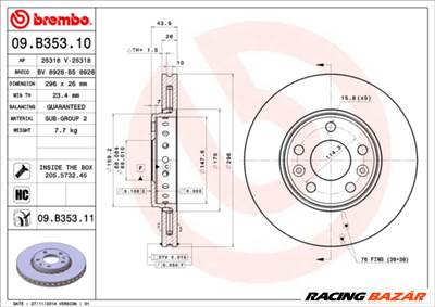 BREMBO 09.B353.11 - féktárcsa RENAULT