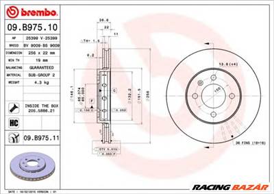 BREMBO 09.B975.11 - féktárcsa SEAT SKODA VW
