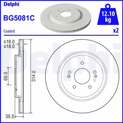 DELPHI BG5081C - féktárcsa HYUNDAI