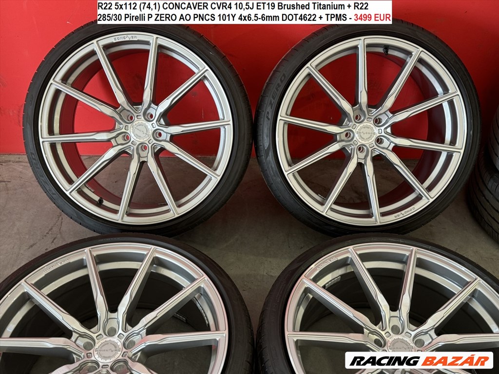 R22 5x112 (74,1) CONCAVER CVR4 10,5J ET19 Brushed Titanium + R22 285/30 Pirelli  1. kép