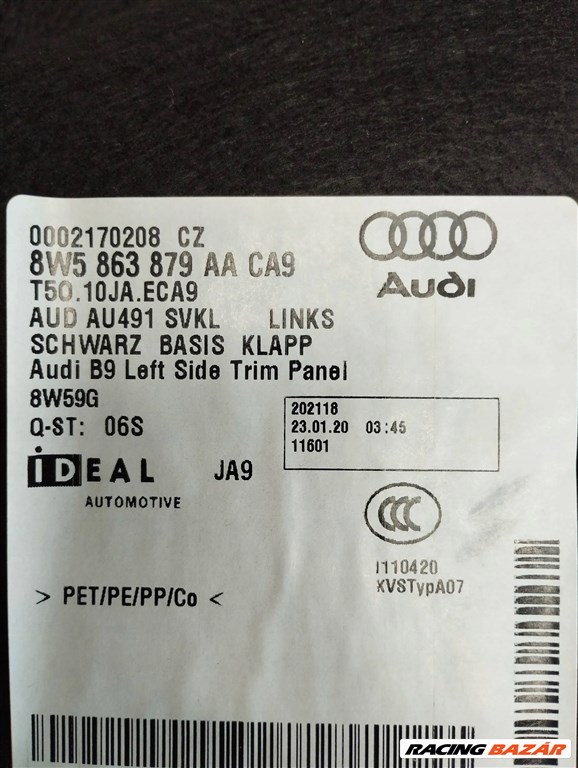 Audi A4 (B9 - 8W) bal hátsó csomagtér kárpit 8w5863879aa 3. kép