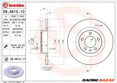 BREMBO 08.A615.11 - féktárcsa PEUGEOT PEUGEOT (DF-PSA)