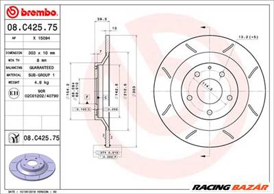 BREMBO 08.C425.75 - féktárcsa MAZDA MAZDA (CHANGAN)