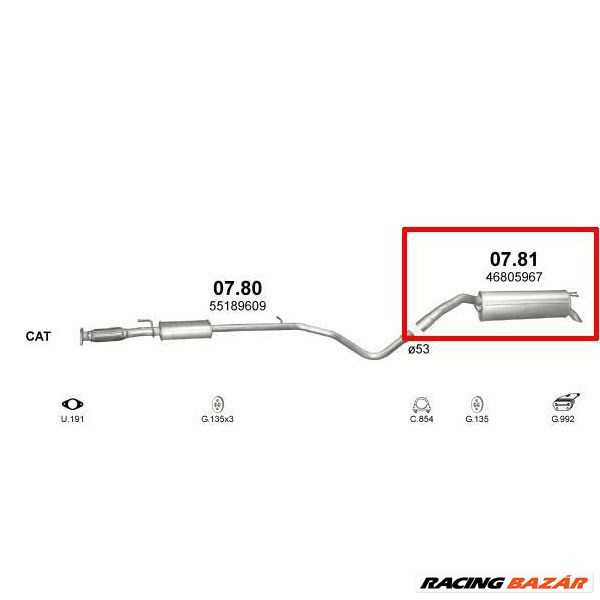 Polmo 07-81 hátsó kipufogó dob - FIAT BRAVO II 2007, FIAT BRAVO II 2008, FIAT Stilo, LANCIA Delta III 2. kép