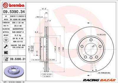 BREMBO 09.5390.31 - féktárcsa BMW BMW (BRILLIANCE) De La Chapelle