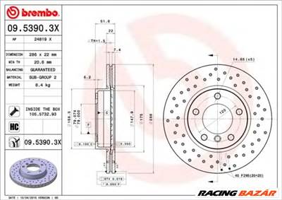 BREMBO 09.5390.3X - féktárcsa BMW BMW (BRILLIANCE) De La Chapelle