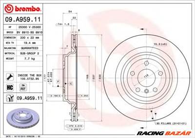 BREMBO 09.A959.11 - féktárcsa BRABUS MERCEDES-BENZ