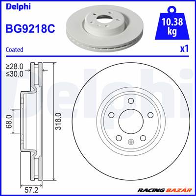 DELPHI BG9218C - féktárcsa AUDI