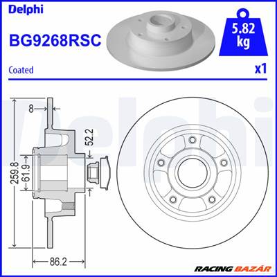 DELPHI BG9268RSC - féktárcsa RENAULT