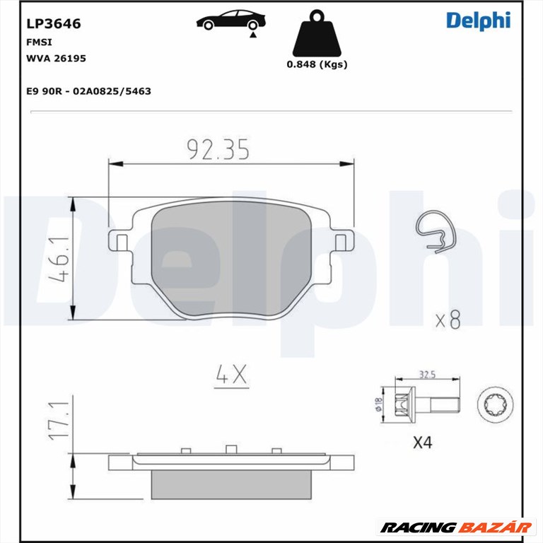 DELPHI LP3646 - fékbetétkészlet, tárcsafék JEEP OPEL PEUGEOT VAUXHALL 1. kép