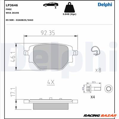 DELPHI LP3646 - fékbetétkészlet, tárcsafék JEEP OPEL PEUGEOT VAUXHALL