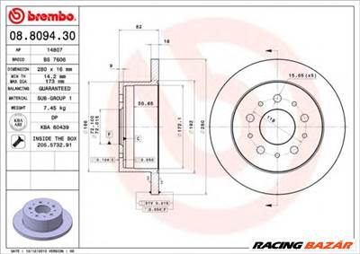 BREMBO 08.8094.30 - féktárcsa CITROËN FIAT OPEL PEUGEOT VAUXHALL