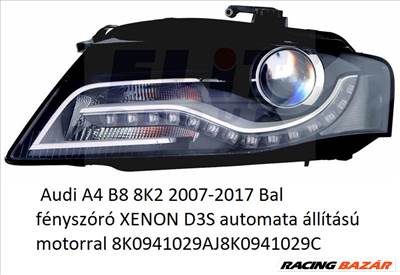  Audi A4 B8 8K2 2007-2017 Bal fényszóró XENON D3S automata állítású motorral 8K0941029AJ8K0941029C