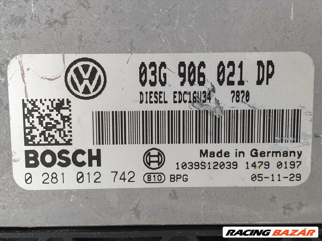 502982 VW Passat B6, 2005, Motorvezérlő, Ecu, 0281012742, 03G906021DP, Bosch. 3. kép