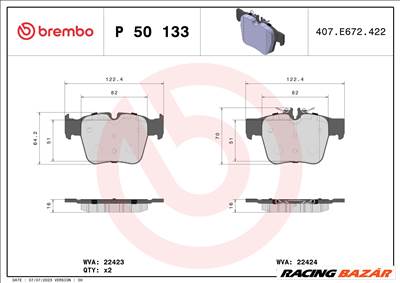 BREMBO P 50 133 - fékbetét MERCEDES-BENZ MERCEDES-BENZ (BBDC)