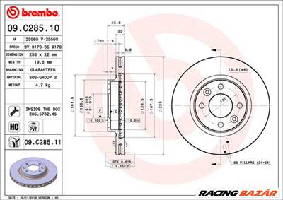 BREMBO 09.C285.11 - féktárcsa DACIA RENAULT SMART