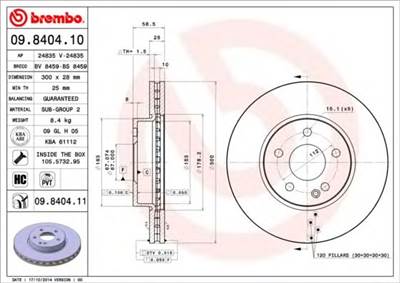 BREMBO 09.8404.11 - féktárcsa MERCEDES-BENZ MERCEDES-BENZ (FJDA)