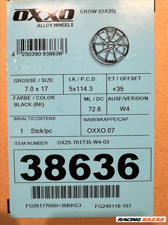  5x114.3 lyukosztású 7JJ 17" ET35 új Oxxo alufelni 5. kép