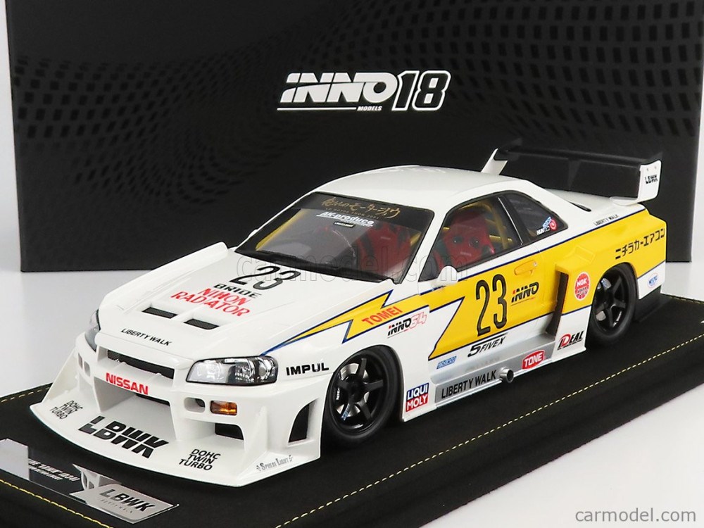 NISSAN SKYLINE GT-R (R34) N 23 LBWK SUPER SILHOUETTE HOSHINO RETRO LIVERY 2007 WHITE YELLOW 1. kép