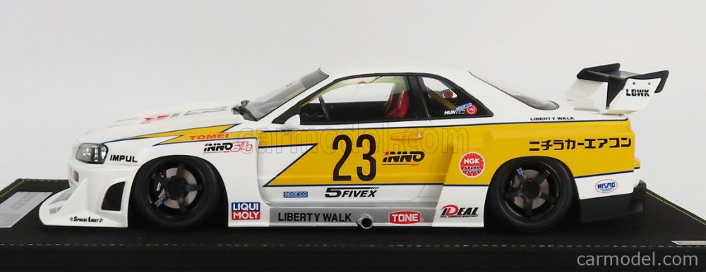 NISSAN SKYLINE GT-R (R34) N 23 LBWK SUPER SILHOUETTE HOSHINO RETRO LIVERY 2007 WHITE YELLOW 2. kép