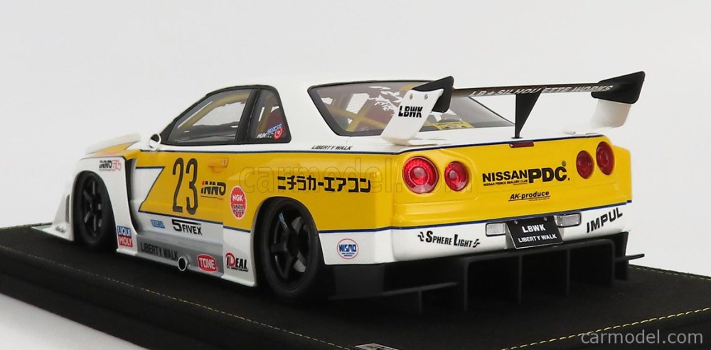 NISSAN SKYLINE GT-R (R34) N 23 LBWK SUPER SILHOUETTE HOSHINO RETRO LIVERY 2007 WHITE YELLOW 3. kép