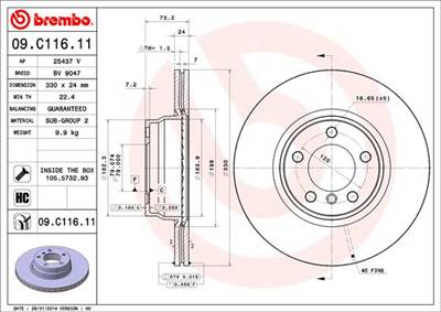 BREMBO 09.C116.11 - féktárcsa BMW BMW (BRILLIANCE)