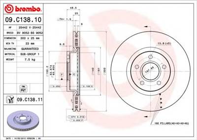 BREMBO 09.C138.11 - féktárcsa VOLVO VOLVO (CHANGAN)