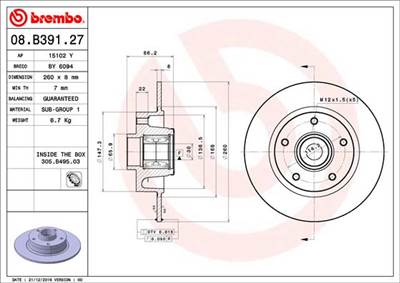 BREMBO 08.B391.27 - féktárcsa RENAULT