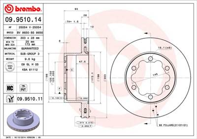 BREMBO 09.9510.11 - féktárcsa MERCEDES-BENZ VW