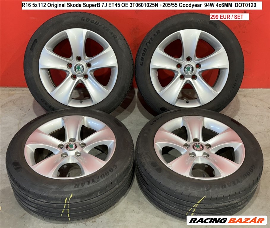 R16 5x112 Original Skoda SuperB 7J ET45 OE 3T0601025N +205/55 Goodyear 1. kép