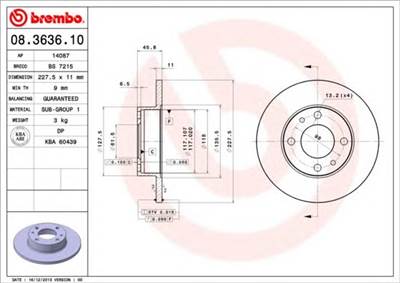 BREMBO 08.3636.10 - féktárcsa AUTOBIANCHI FIAT FSO INNOCENTI LANCIA PININFARINA SEAT YUGO ZASTAVA