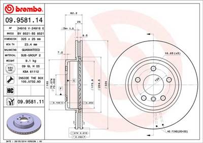 BREMBO 09.9581.11 - féktárcsa BMW