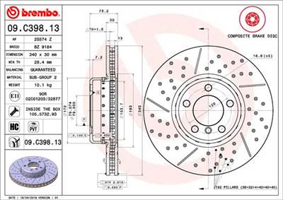 BREMBO 09.C398.13 - féktárcsa BMW BMW (BRILLIANCE)