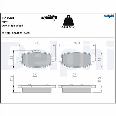 DELPHI LP3640 - fékbetétkészlet, tárcsafék CITROËN DS JEEP OPEL PEUGEOT VAUXHALL