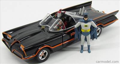 BATMAN BATMOBILE 1966 - CLASSIC TV SERIES WITH FIGURES BATMAN AND ROBIN BLACK RED