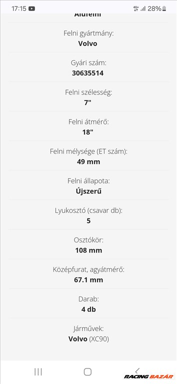  5x108 lyukosztású 7JJ 18" használt alufelni 2. kép