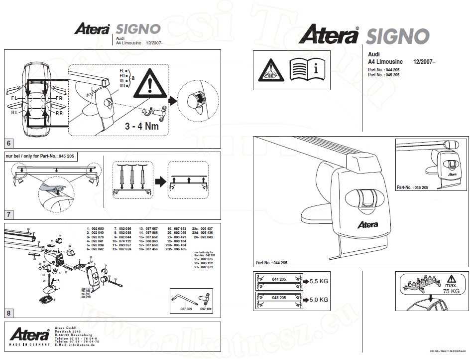 Audi A4 2012-2015 - Tetőcsomagtartó szett alu., zárható (4 ajtós)* 1. kép
