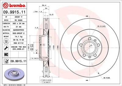 BREMBO 09.9915.11 - féktárcsa AUDI VW