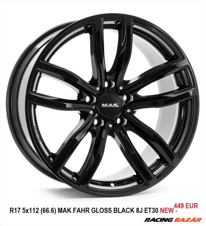 R17 5x112 (66.6) MAK FAHR GLOSS BLACK 8J ET30 új felnik, alufelnik 17" 1. kép