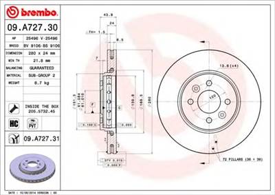 BREMBO 09.A727.31 - féktárcsa DACIA RENAULT